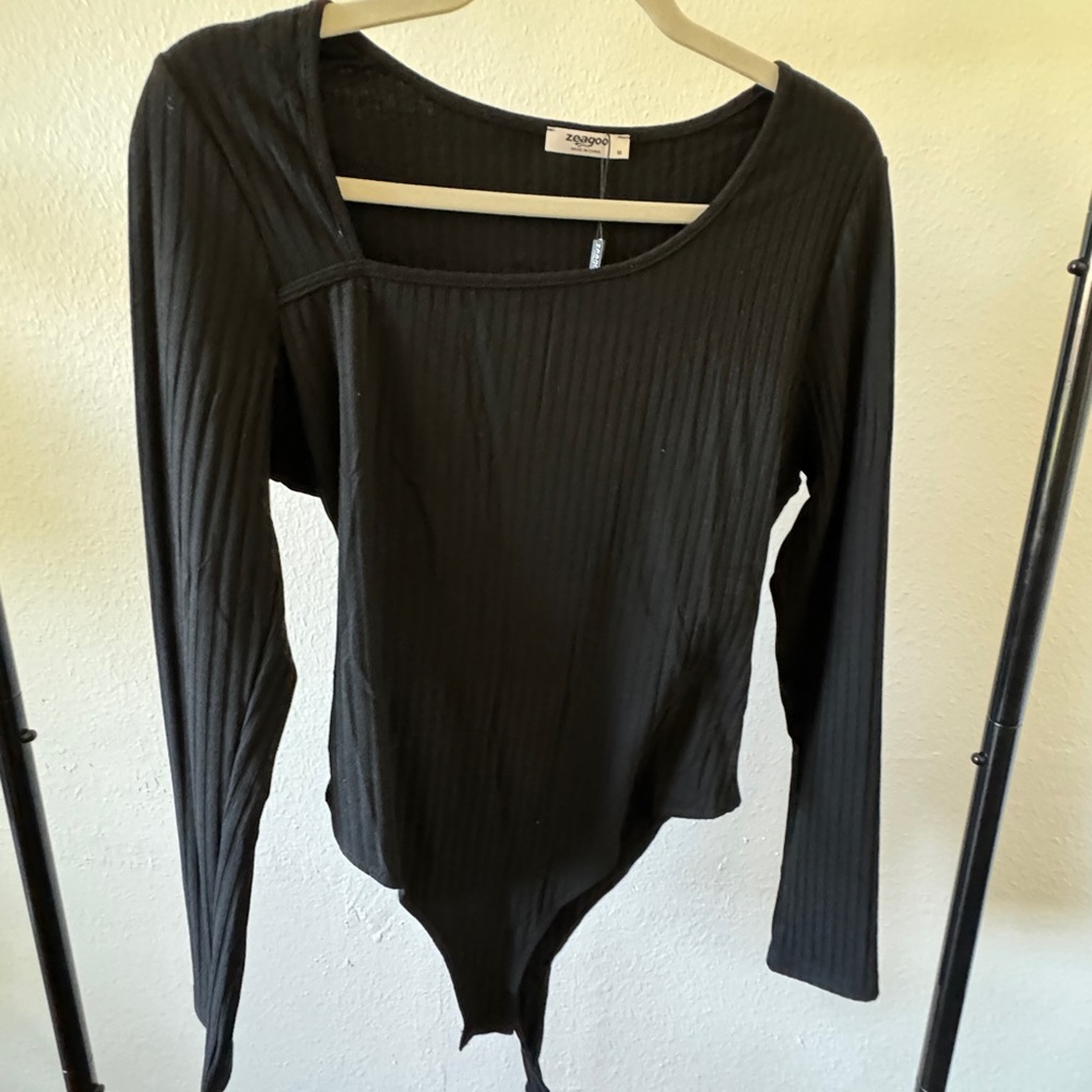Zeagoo Black Ribbed Long Sleeve Bodysuit